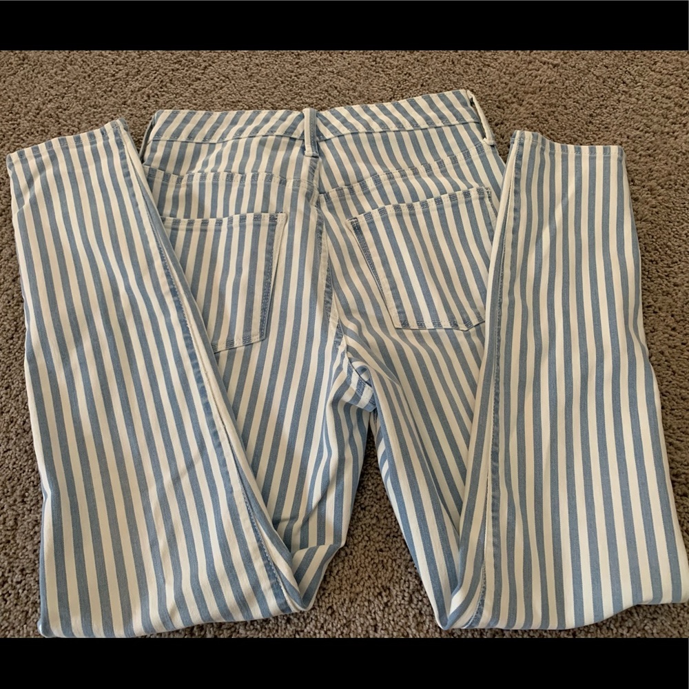 Blue & White Striped High Waist Skinny Jeans